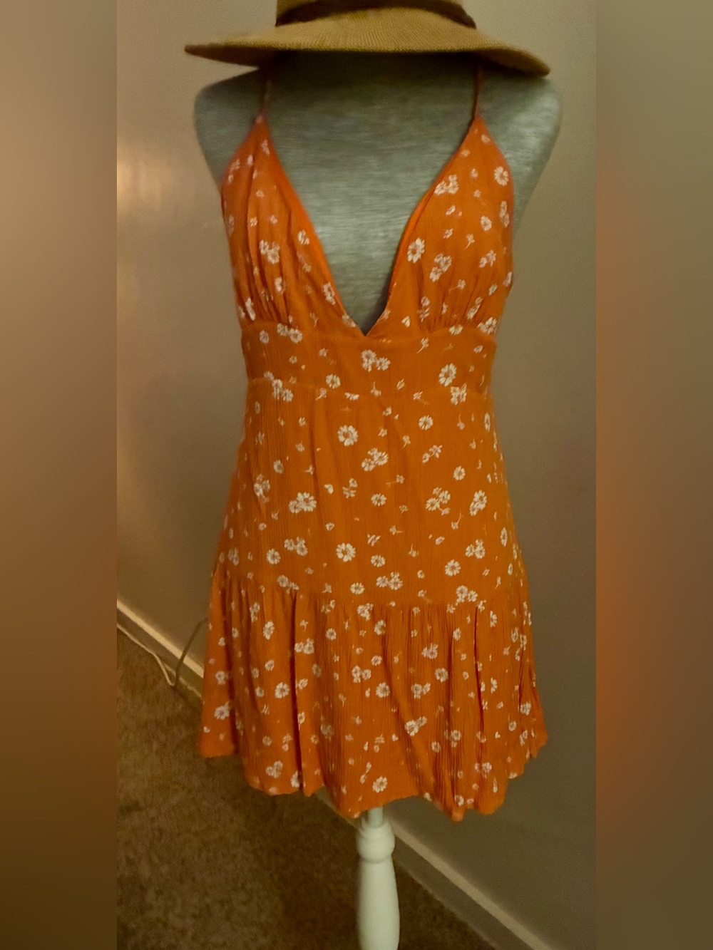 Women's Orange Floral Spaghetti-Strap Sundress🌼